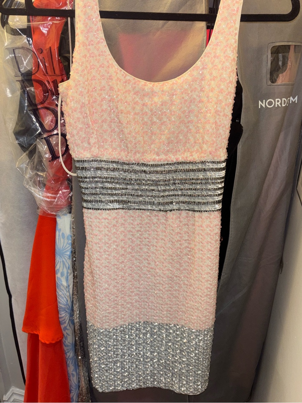 Intricate Pink and Silver Beaded Cocktail Dress size 6